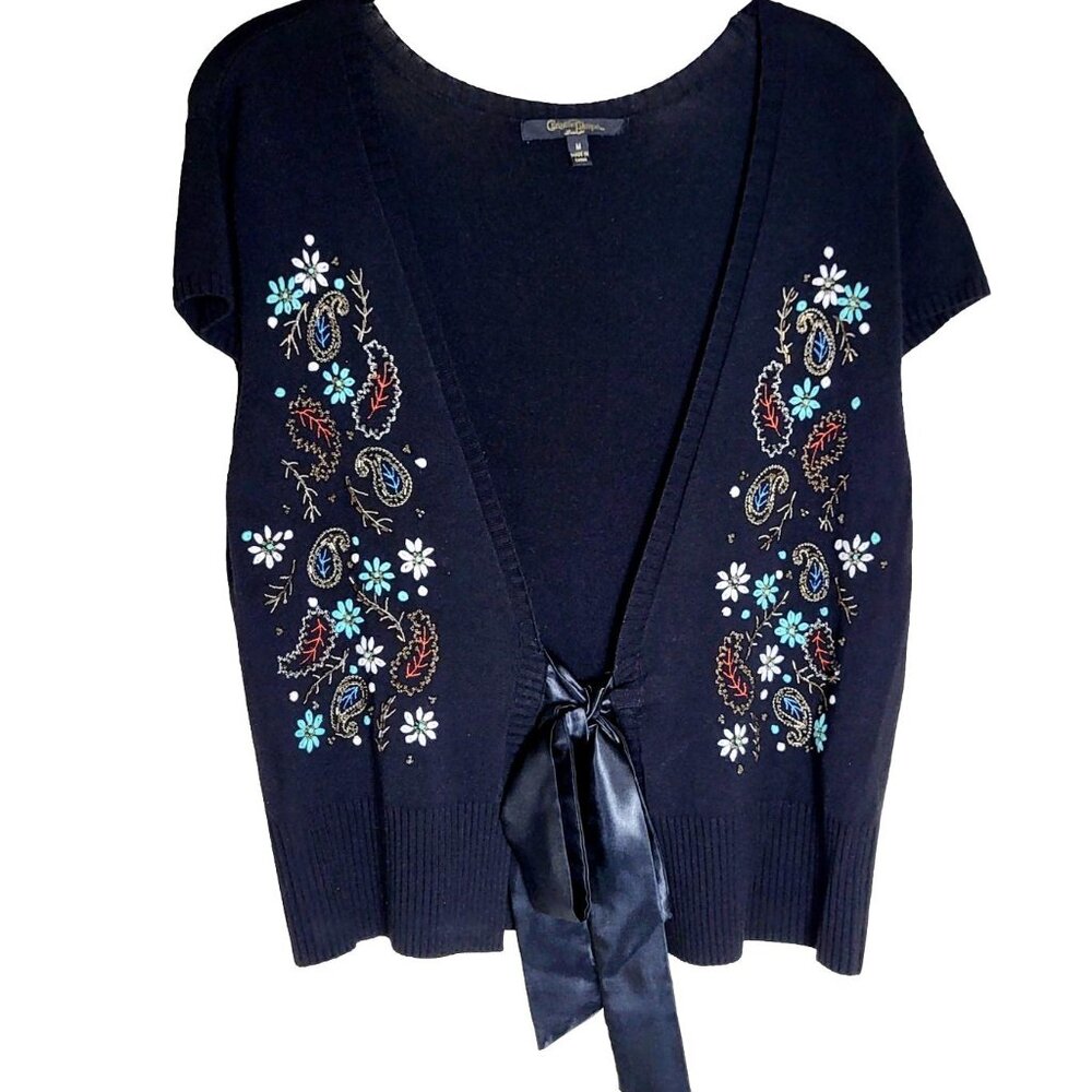 ❤️FINAL PRICE! Christine Phillipe Light Knit Beaded Tie Front Cardigan Top Med